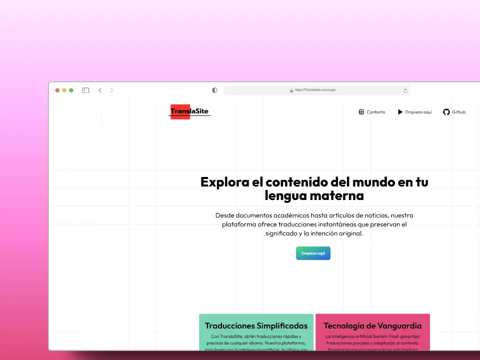 captura de pantalla del proyecto TranslaSite